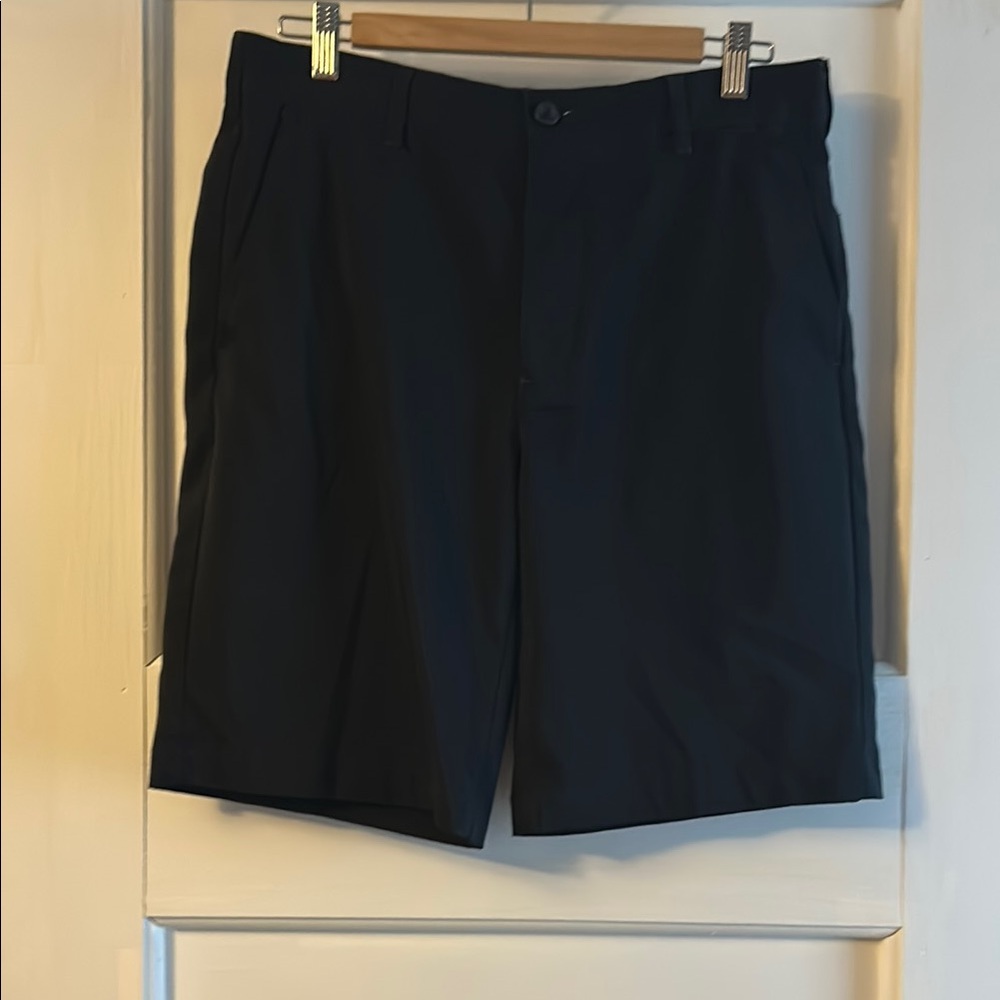 Flat Front Black Knee-Length Shorts